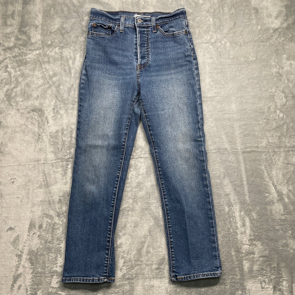 Levis Wedgie Straight Jeans Women 29 Blue High Rise Button Fly Medium Wash Denim